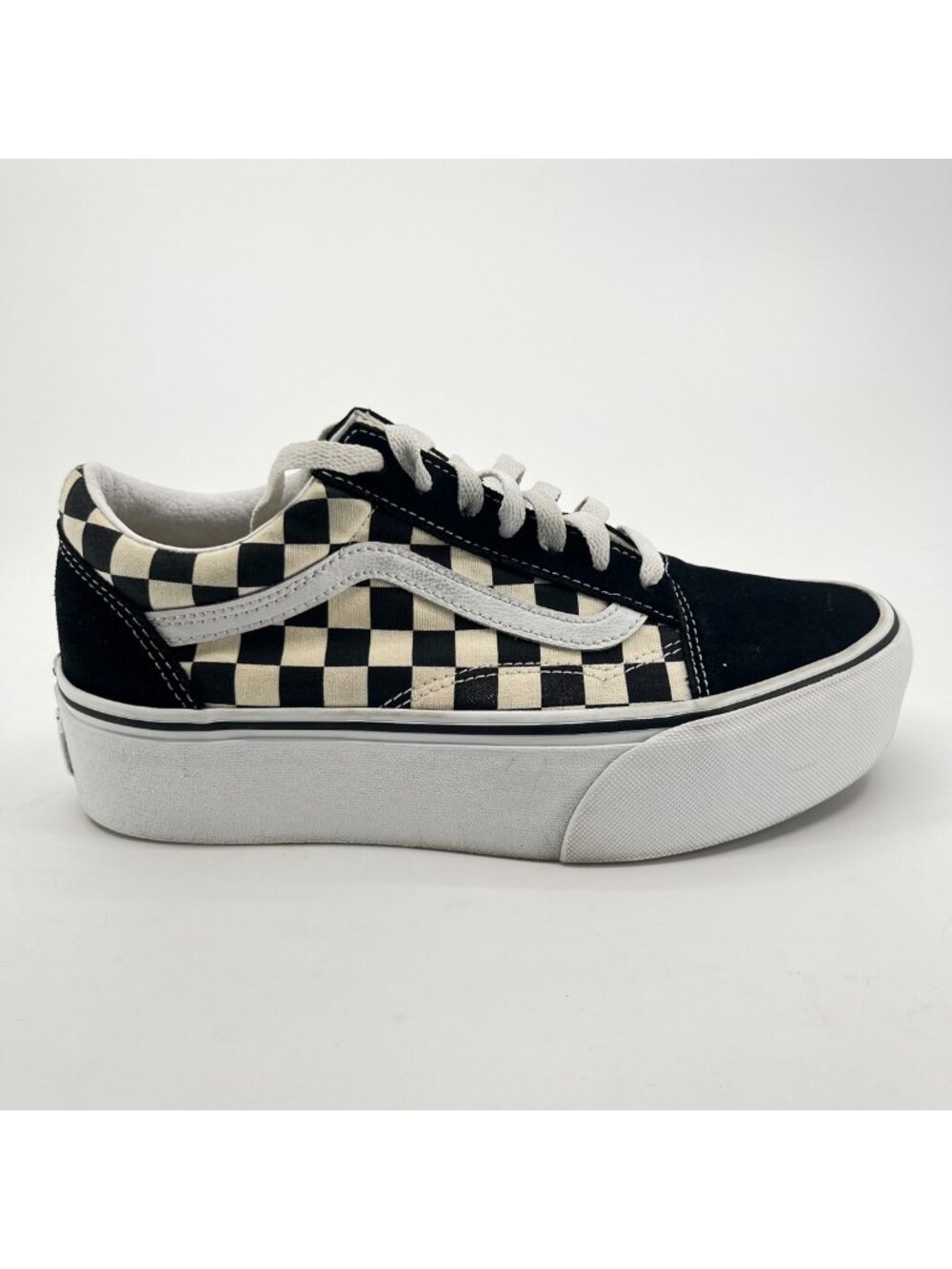 Vans Old Skool Checkerboard Womens Size 7.5 Black Athletic Skate Shoes Sneakers